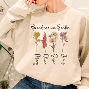 Grandma's Garden Sweatshirt or Hoodie, Flower Sweatshirt, Birth Flower Sweatshirt, Mama Sweatshirt, Mom Sweatshirt, Custom Name Hoodie