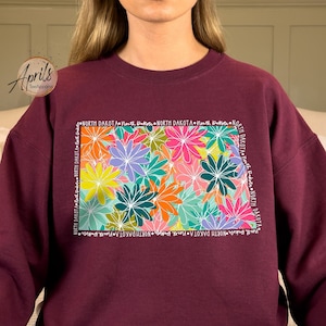 North Dakota Floral Graphic Sweatshirt or Hoodie
