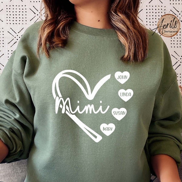 Benutzerdefiniertes Mimi-Herz-Sweatshirt, Mimi-Sweatshirt, Oma-Sweatshirt, Nana-Sweatshirt, Mama-Sweatshirt, individuelles Sweatshirt, Herz-Sweatshirt