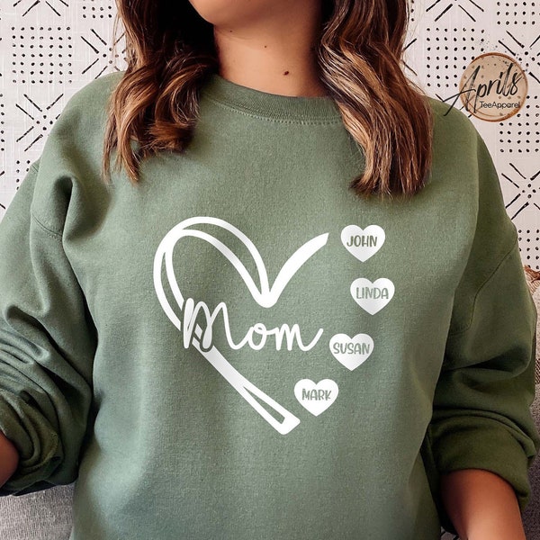 Custom Mom Heart Sweatshirt, Mom Sweatshirt, Custom Sweatshirt, Gift For Mom, Mama Sweatshirt, Heart On Sleeve, Heart Sweatshirt