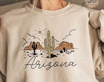 Arizona Desert Graphic Sweatshirt: Retro Cactus Hoodie