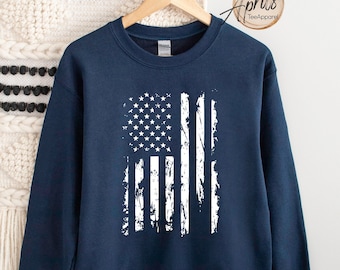Distressed USA Flag Hoodie - Patriotic 4th of July Sweatshirt