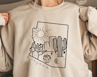 Arizona State Desert Sweatshirt or Hoodie, Arizona Sweatshirt, Cactus Sweatshirt, Arizona Hoodie, Desert Sweatshirt, Western Sweatshirt