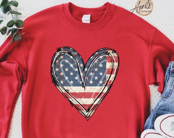 Distressed Heart USA Flag Sweatshirt: Patriotic Hoodie