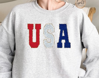 USA Chenille Sweatshirt: Patriotic 4th July Hoodie Gift