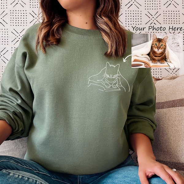 Pocket Custom Pet Portrait Sweatshirt, Line Drawing Photo, Pocket Sweatshirt, Dog Sweatshirt, Cat Sweatshirt, Custom Dog Sweatshirt