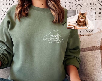 Custom Pet Portrait Sweatshirt: Line Drawing Pocket Hoodie