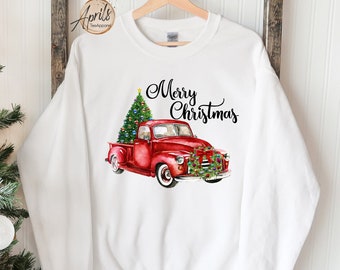 Christmas Truck Sweatshirt, Christmas Hoodie, Merry Christmas Sweatshirt, Christmas Tree Shirt, Red Truck Shirt, Xmas Gift, Holiday Gift