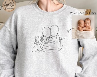 Custom Line Drawing Art Photo Birthday Sweatshirt, Party Sweatshirt, Custom Birthday Gift, Personalized Portrait Sweatshirt, Line Art Photo