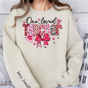 Loved Teacher Valentine&#39;s Day Sweatshirt: Coquette Bow Hoodie