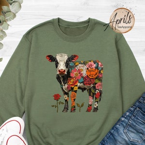 Floral Cow Sweatshirt, Cow Hoodie, Gift For Farmer, Cow Sweater, Cute Cowgirl Hoodie, Highland Cow Shirt, Heifer Sweatshirt, Farm Life Shirt