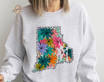 Rhode Island Floral Sweatshirt or Hoodie, Rhode Island Sweatshirt, Rhode Island Hoodie, Rhode Island Gifts, College Sweatshirt, Beach Hoodie