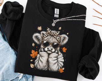 Fall Highland Cow Sweatshirt: Retro Autumn Cow Hoodie