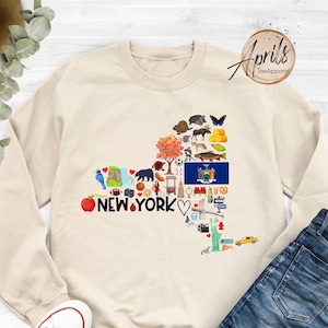 New York Map Sweatshirt: NY State Souvenir Gift