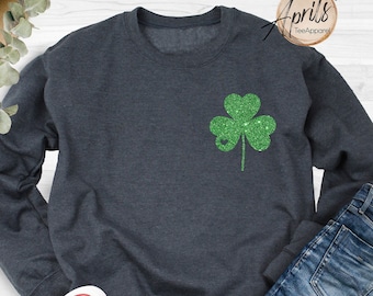 Clover Heart Pocket Sweatshirt: Lucky Irish St. Patrick's Day Gift