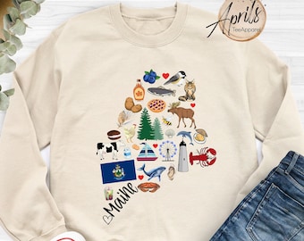Maine Map Sweatshirt: State Pride Hoodie, Vacation Gift