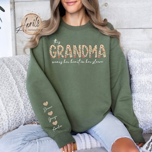 Custom Grandma Heart Sleeve Sweatshirt - Personalized Grandparent Gift