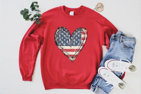 Distressed Heart USA Flag Sweatshirt: Patriotic Hoodie