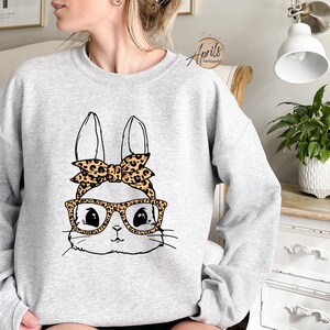 Cute Bunny Leopard Bandana Sweatshirt, Bunny Sweatshirt, Leopard Bunny ...