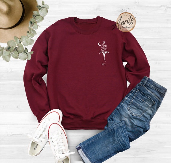 Floral Aries Zodiac Sweatshirt: Fire Sign Birthday Gift