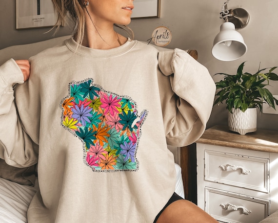 Wisconsin Floral State Sweatshirt or Hoodie
