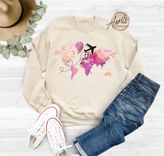 Watercolor World Map Sweatshirt: Adventure Travel Hoodie