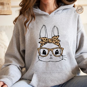 Cute Bunny Leopard Bandana Sweatshirt, Bunny Sweatshirt, Leopard Bunny ...