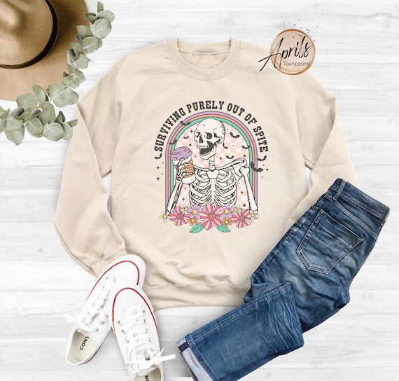 Floral Skeleton Halloween Sweatshirt: Surviving Out of Spite Retro Hoodie