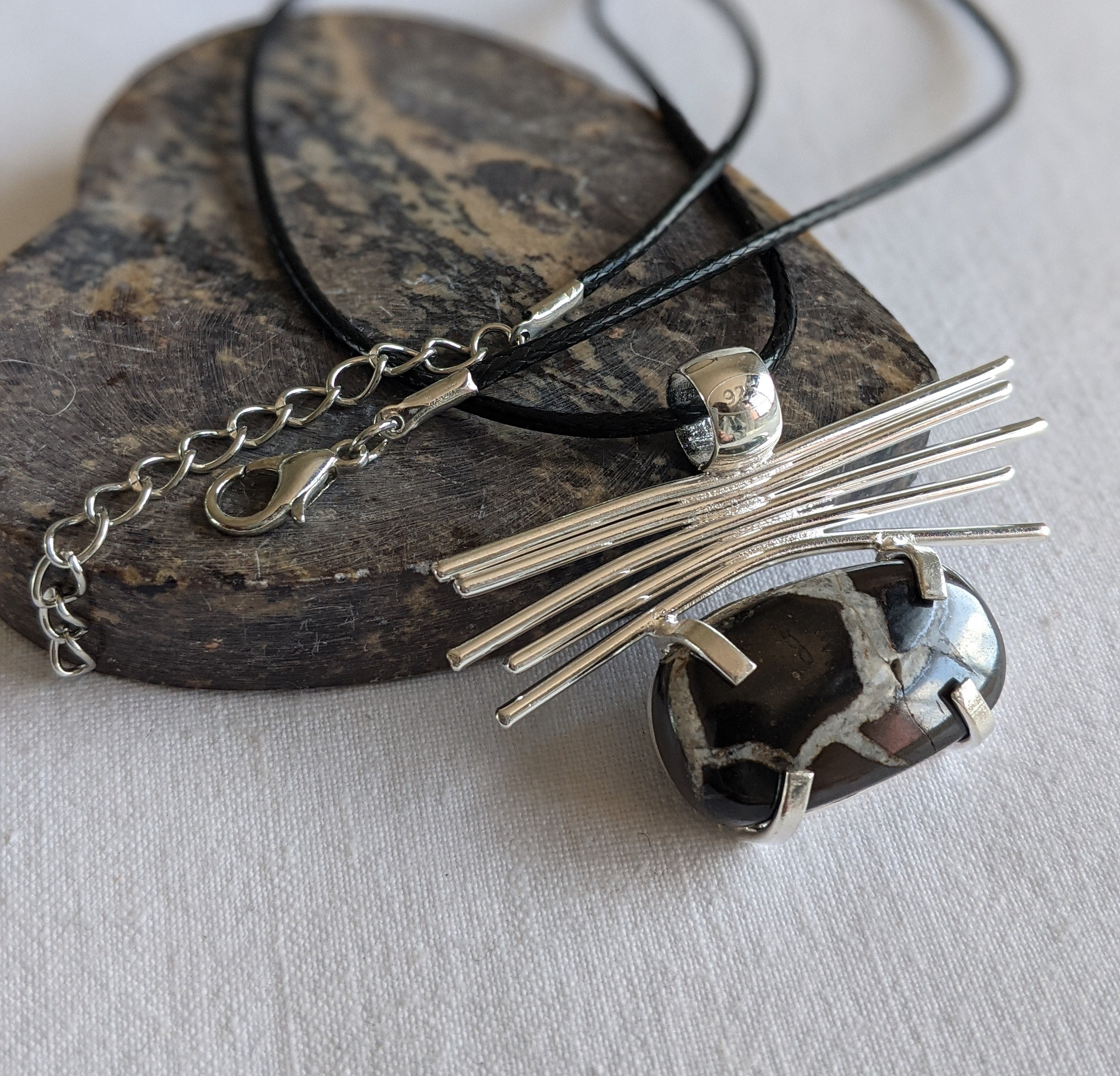 Unusual Silver Pendant Necklace Mudcrack Fossil Natural Etsy UK