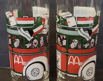 Juego de 2 vasos promocionales vintage de McDonald's / Coca-Cola "España 82" del Mundial de 1982