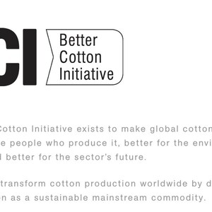 May include: The Better Cotton Initiative logo features the acronym "BCI" in bold black letters, followed by the words "Better Cotton Initiative" in a smaller font. The logo is a white rectangle with rounded corners.