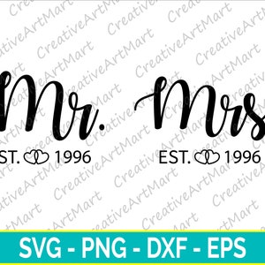 Pan i Pani EST 1996 SVG, Pan i Pani SVG, 25. rocznica SVG, Panna młoda i Pan Młody SVG, Mężowie i Żona SVG, Ślub SVG dla Cricut, Clipart