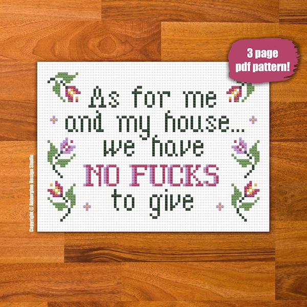 As for me and my house cross stitch pattern, subversive, curse word, xstitch, funny, swear words