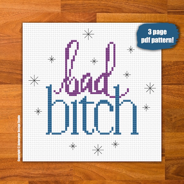 Pattern | Bad bitch cross stitch pattern, subversive, curse word, xstitch, funny, swear