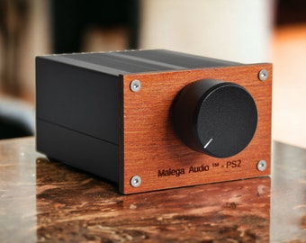 Preamplificador estéreo Maleqa Audio PS2 - Amplificador de audio de madera y metal