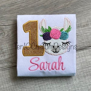 Llama Shirt Pretty Eyes Llama with Roses Crown Birthday Shirt