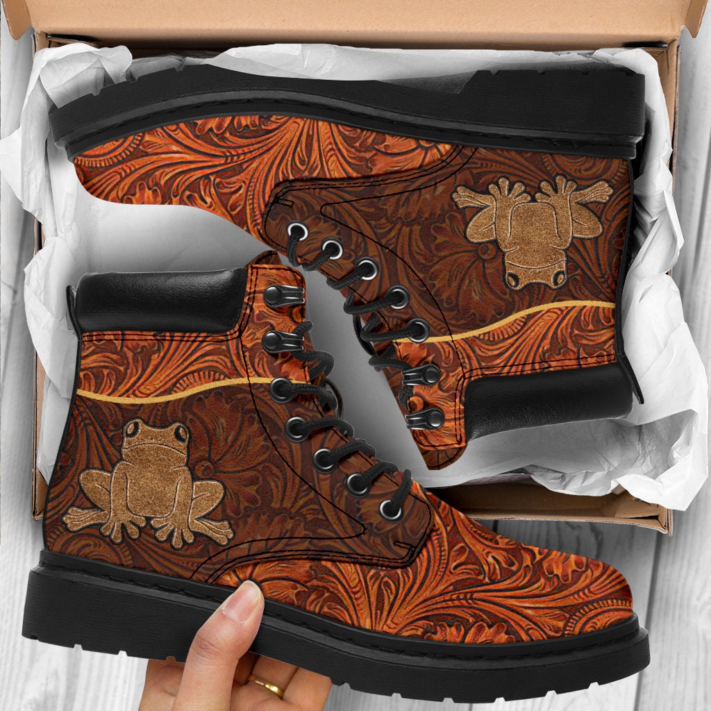 Frog Leather Carving Style All Season Boots Vegan Leather Etsy