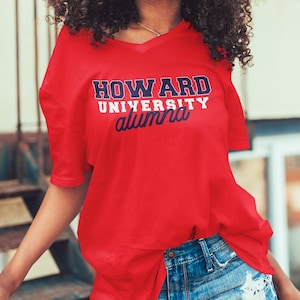 Howard Alumna (V-Neck) - Howard Alumni Tee, Vintage Howard Shirt, Howard Merch, Howard HBCU Hoodie & Sweatshirt, Bison Tees, College Apparel