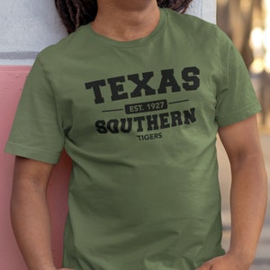 Texas Southern (Fatigue Green) Vintage Texas Southern Tigers Apparel, Retro Texas Southern Tigers Tee, Texas Southern Hoodies & Sweatshirts