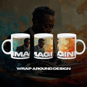 Imagine Like Langston Hughes Mural Mug -12 oz Ceramic Mug - Washable, Microwavable