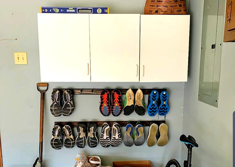 Shoe Rack. Wall Shoe Storage. 4 lengths, holds 2 pairs 5 pairs. Easy install. Hardware included. Free Shipping. Space Saver. Etsy's Pick. image 3