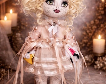 Designer Gothic Doll – Vintage Style Creepy Doll, Dark Academia Decor, OOAK Collectible Art Doll, Gothic Home Decor Gift
