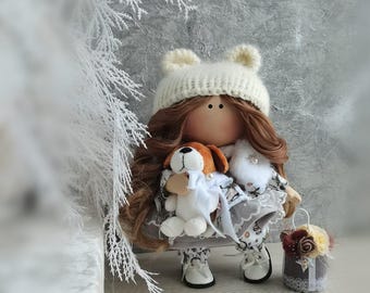 Handmade Textile Doll Winter baby – Interior Cloth Doll, Tilda Style Art Doll, Nursery Decor, Unique Handmade Gift, Collectible Doll