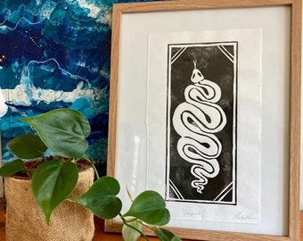 Imprimé linogravure serpent | Oeuvre d'art originale | Édition limitée