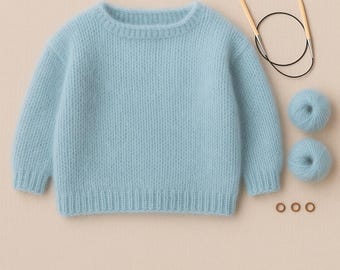 Mohair Children's Mini Clouds Oversized Sweater Knitting Pattern: Beginner Friendly (PDF Download, Sizes 2T-10) English
