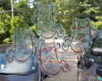 Cat Ghost Rainbow Suncatcher Window Clings Set of 4 | Prism Window Stickers | Static Cling Decals | Reusable Rainbow Maker