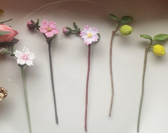 crochet bookmark, Flower Bookmark,floral,FRUIT,CHERRY BLOSSOMS,lemon,sakura bookmarks, handmade,carfts,gift,microcrochet, tiny