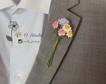 Bouquet brooch, Flowers brooch, crochet brooch, handmade, crochet flowers, floral pin, gift , weeding jewelry,