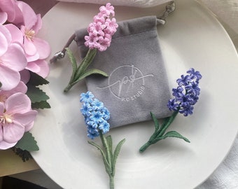 Hyacinth flower brooch,crochet flower pin, microcrochet pin,handmade jewellery, gift,floral jewelry,pink,purple,blue, Crochet,hyacinth,micro