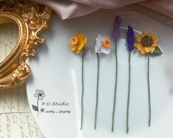 Micro Crochet Flower Bookmark: Handmade Daffodil, Lavender, Sunflower